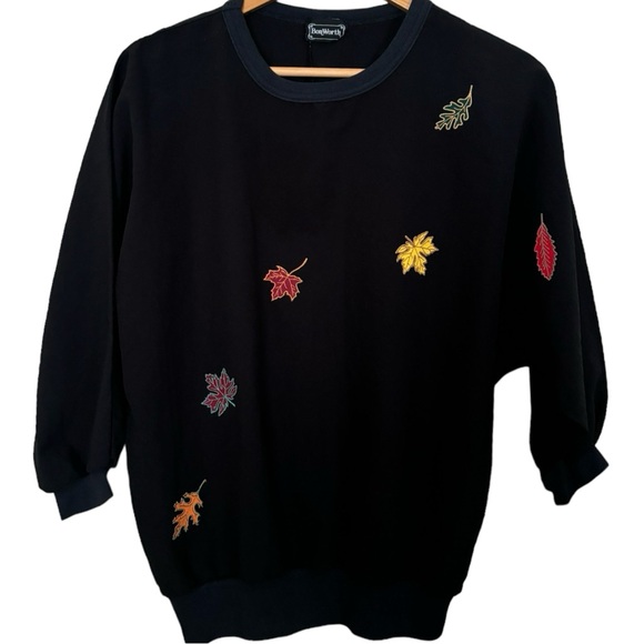 💥 VTG 90s Bon Worth Autumn Leaves Quarter Sleeve - Picture 2 of 4